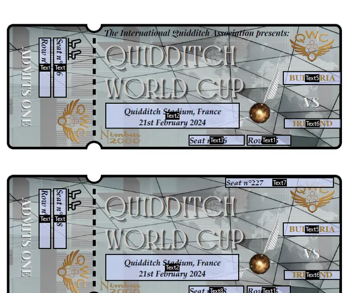 Editable Quidditch tickets