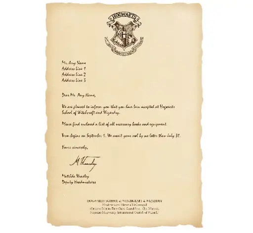 Editable Hogwarts Acceptance Letter